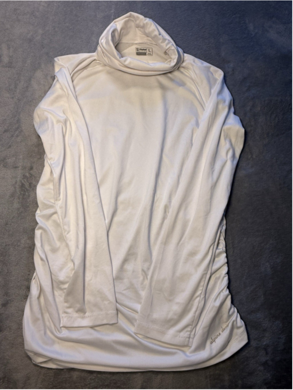 Alpine Design Dri-Logic Woman’s White Turtleneck Top Ruched Sides Size Large
